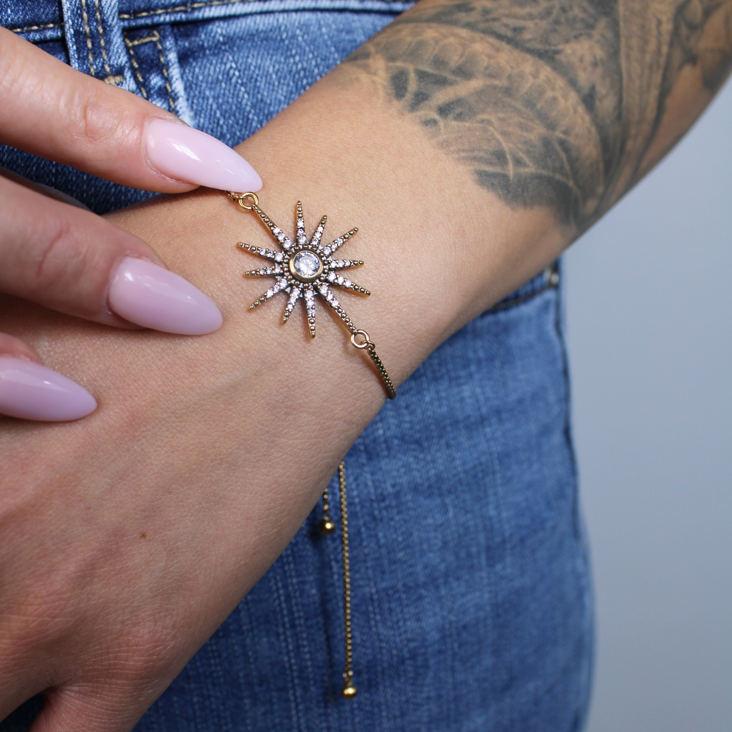 Breathe Crystal Starburst Adjustable Chain Bracelet