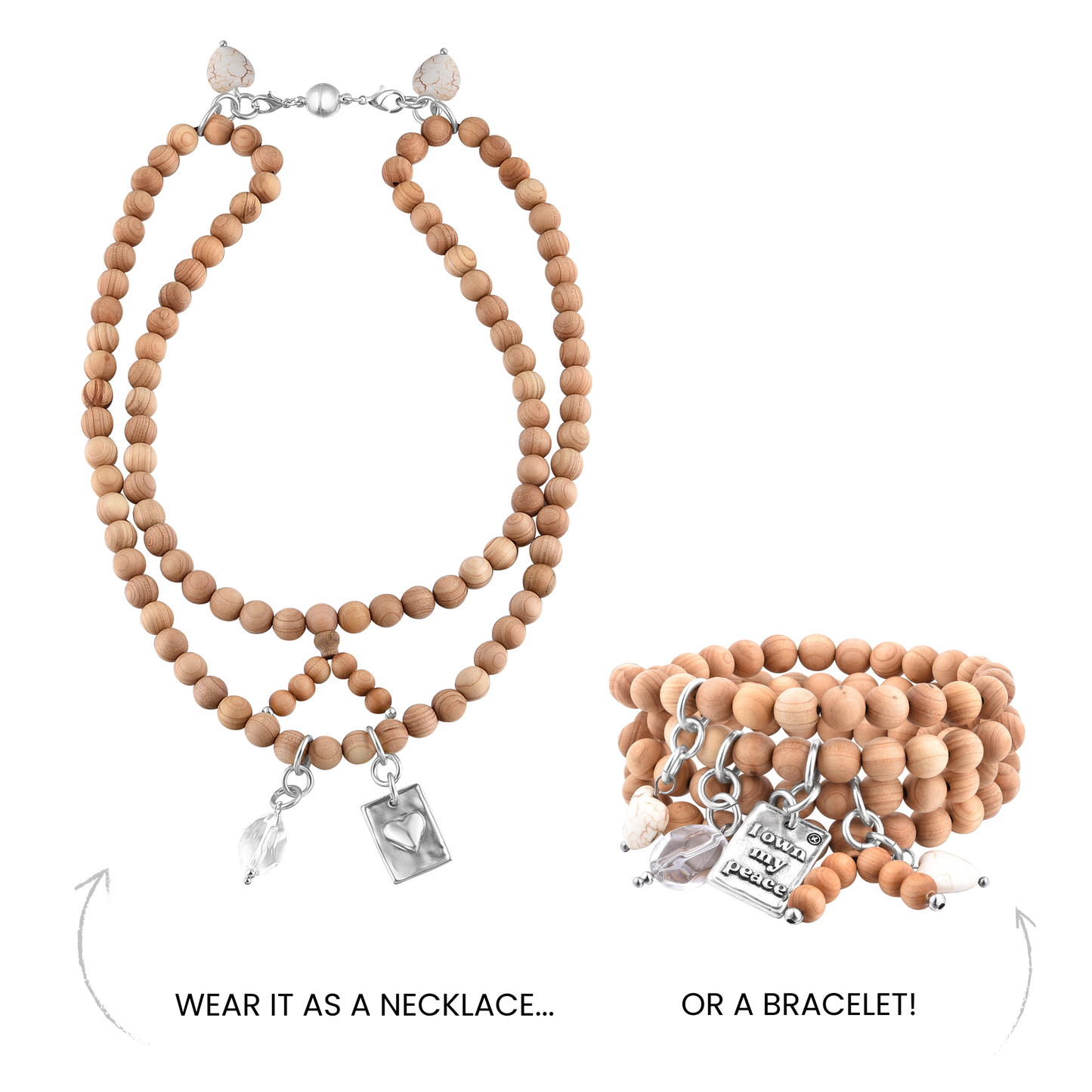 I Own My Peace Heart Wood Boho Wrap Bracelet/Necklace
