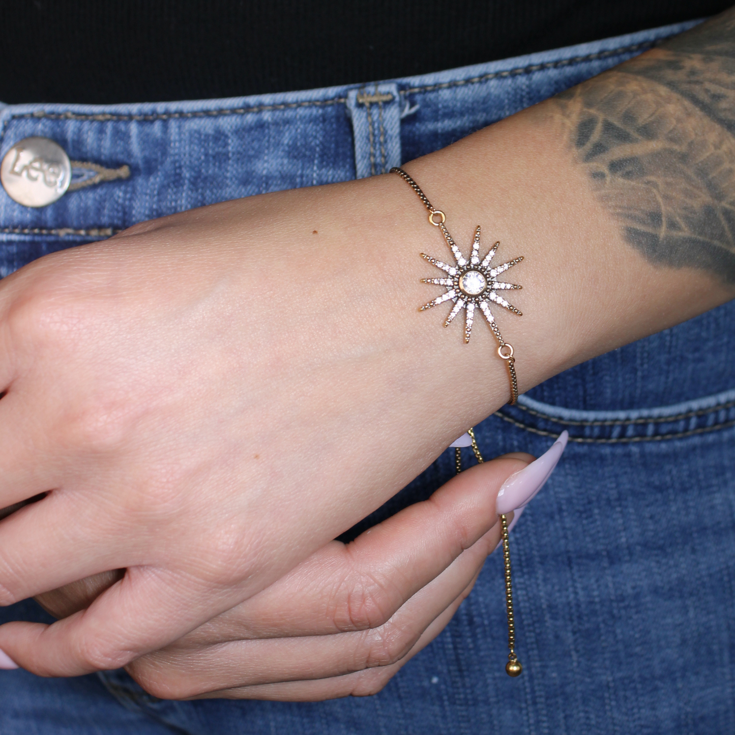 Breathe Crystal Starburst Adjustable Chain Bracelet