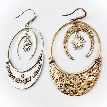 Grateful Thankful Blessed Moon & Star Earrings