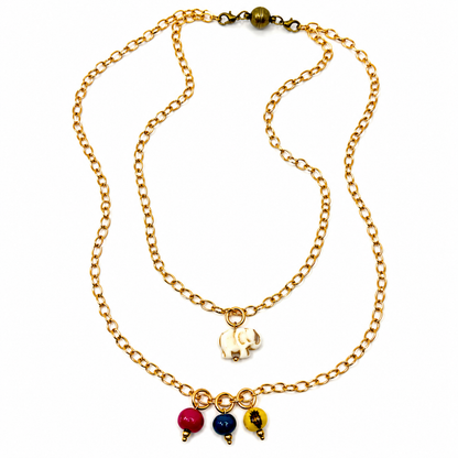 Off White Howlite Elephant Dainty Necklace
