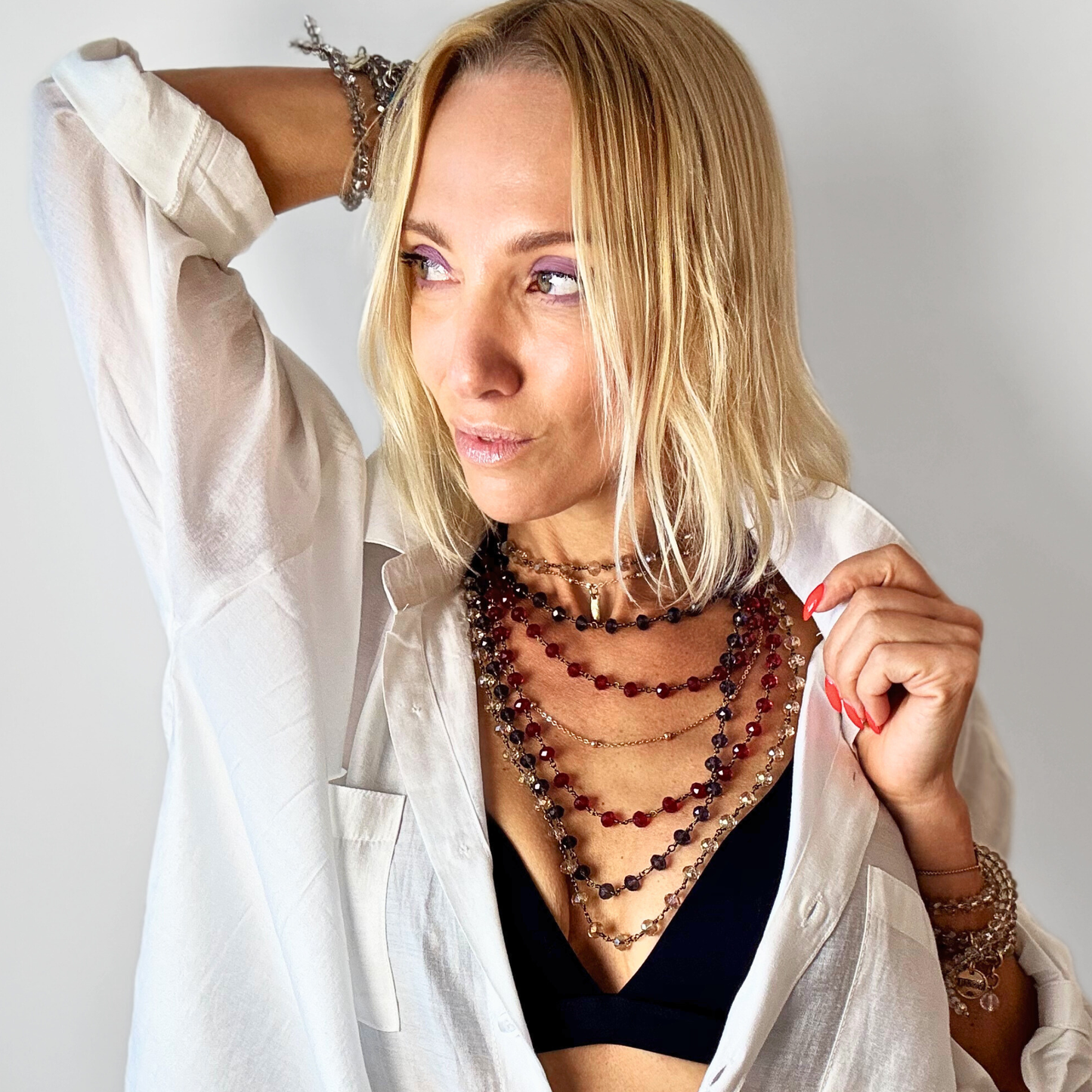 Crystal Rosary Layering Necklace