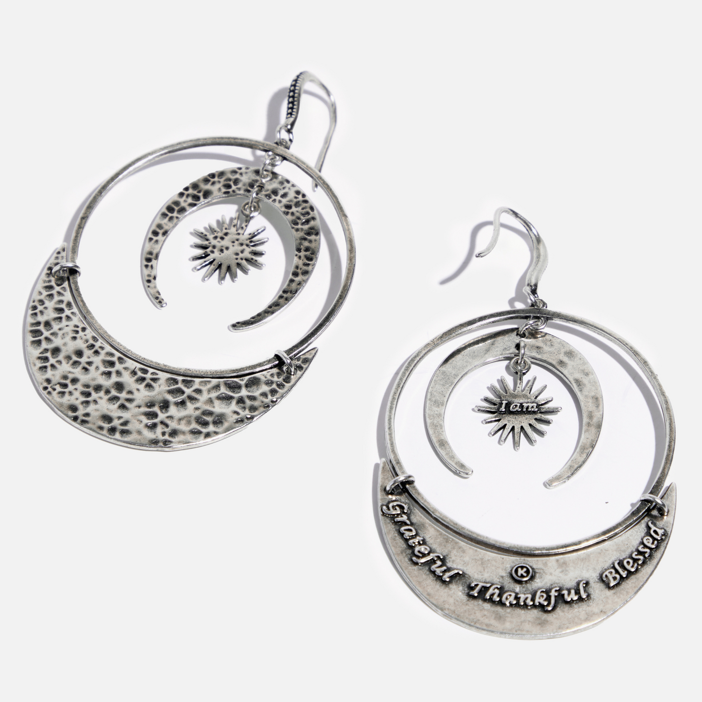 Grateful Thankful Blessed Moon & Star Earrings