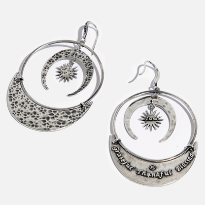 Grateful Thankful Blessed Moon & Star Earrings