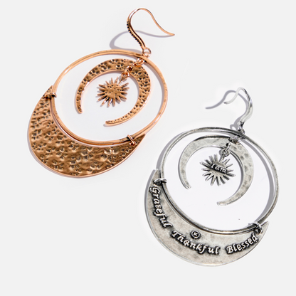 Grateful Thankful Blessed Moon & Star Earrings