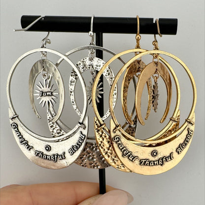 Grateful Thankful Blessed Moon & Star Earrings