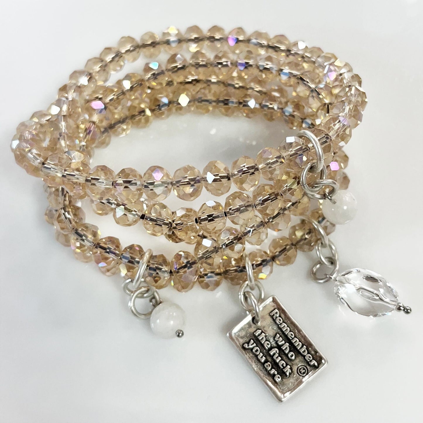 Remember Who The F*ck You Are Heart Crystal Boho Wrap Bracelet/Necklace