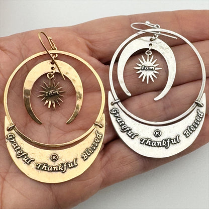 Grateful Thankful Blessed Moon & Star Earrings
